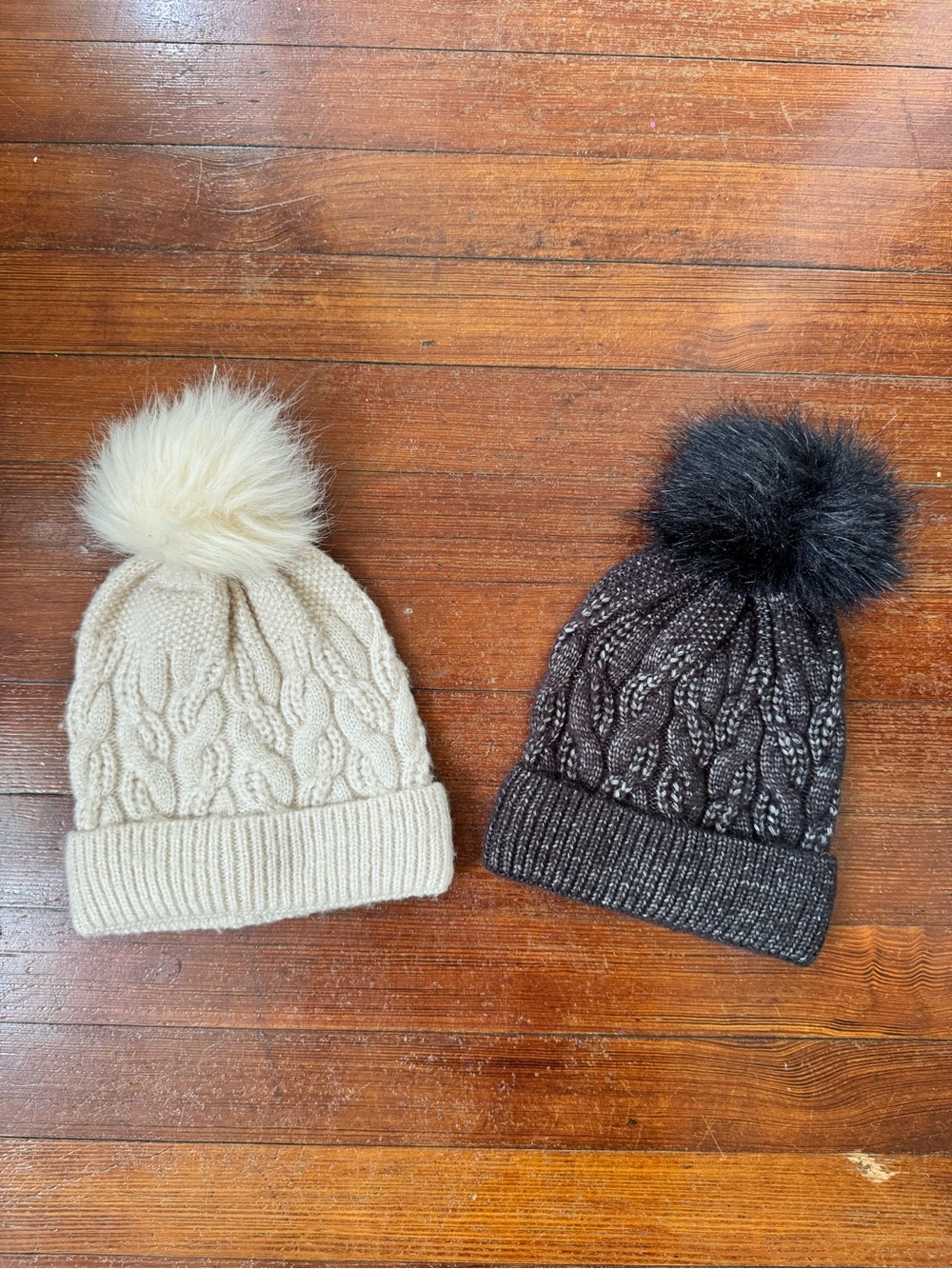 Mayoral Kids Cable Knit Pom Beanie Set in Cream and Charcoal